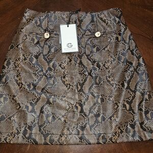 G by Giuliana Faux Leather Brown Snake Pattern Mini Skirt New With Tags Sz M